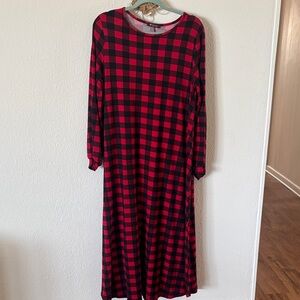 Elegant Red and Black Plaid Long Sleeve Dress
